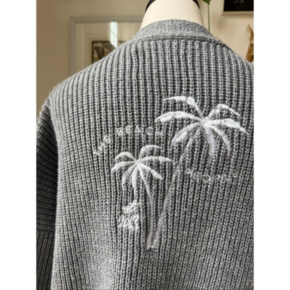 The Beach People The Twin Palms Grey Ribbed Cardigan Sweater M L - Picture 3 of 11